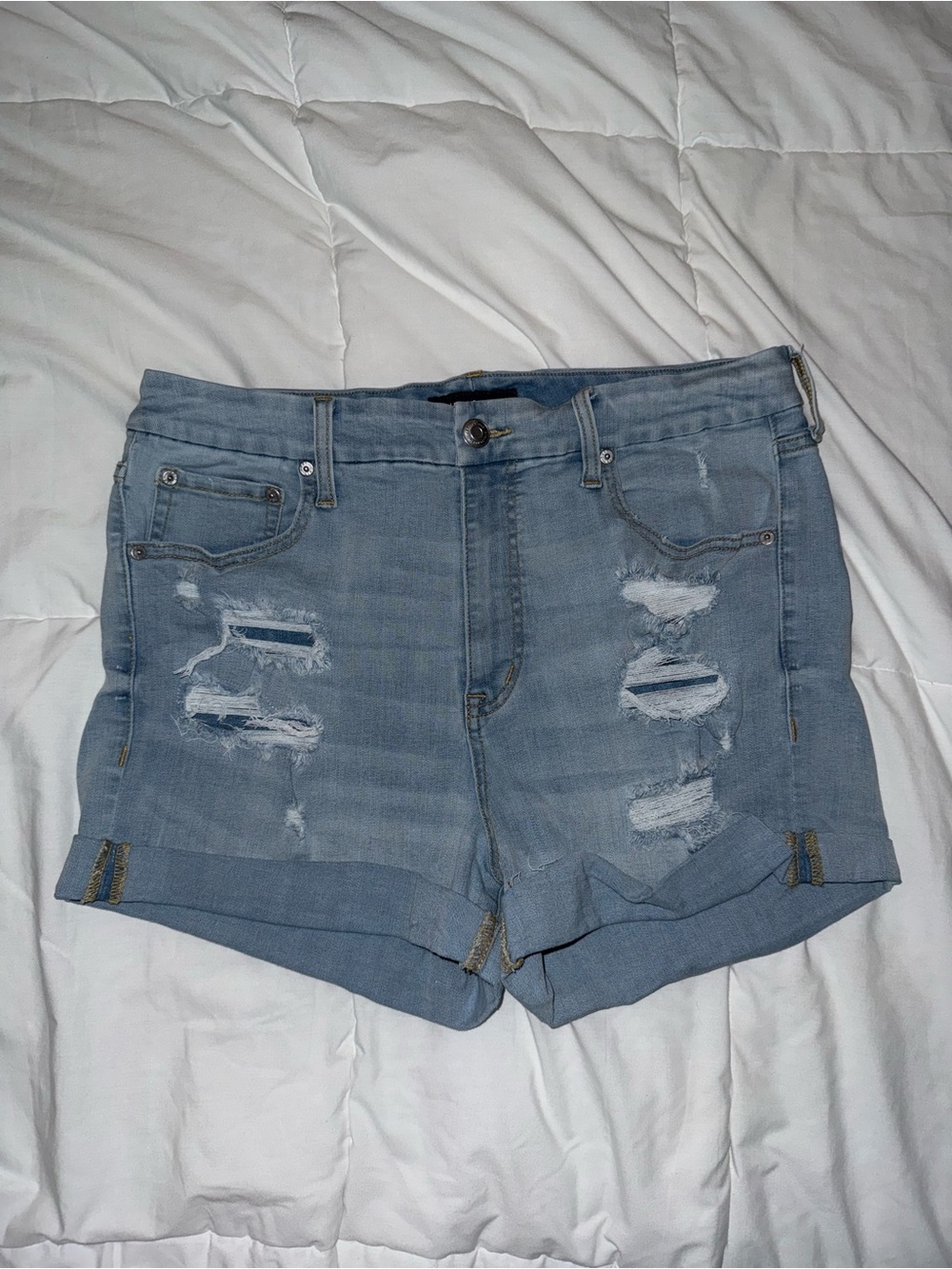 Aeropostale Light Wash Distressed Roll-Cuff Denim Shorts